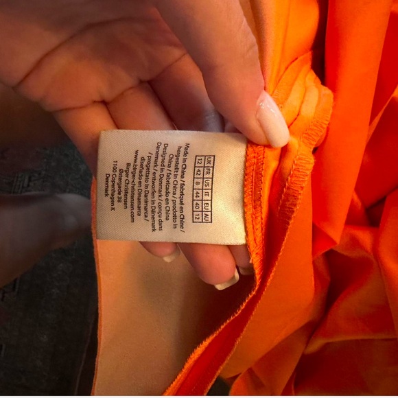 Rotate Birger Christensen Carmina strapless ruffled dress in orange - Picture 7 of 9